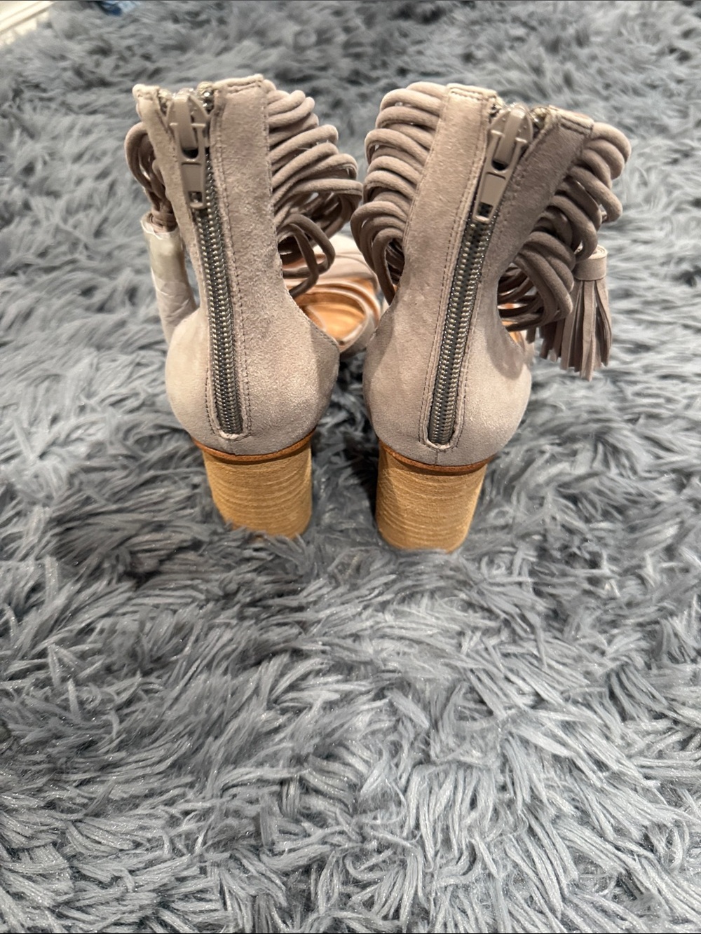Jeffrey Campbell Taupe Suede Strappy Lace-Up Block Heels - Picture 5 of 8
